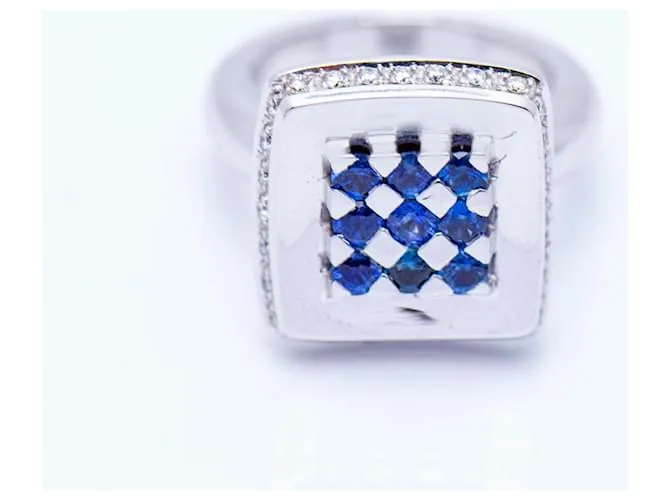 Autre Marque Anillo  en Oro Blanco  zafiros y Diamantes Azul 