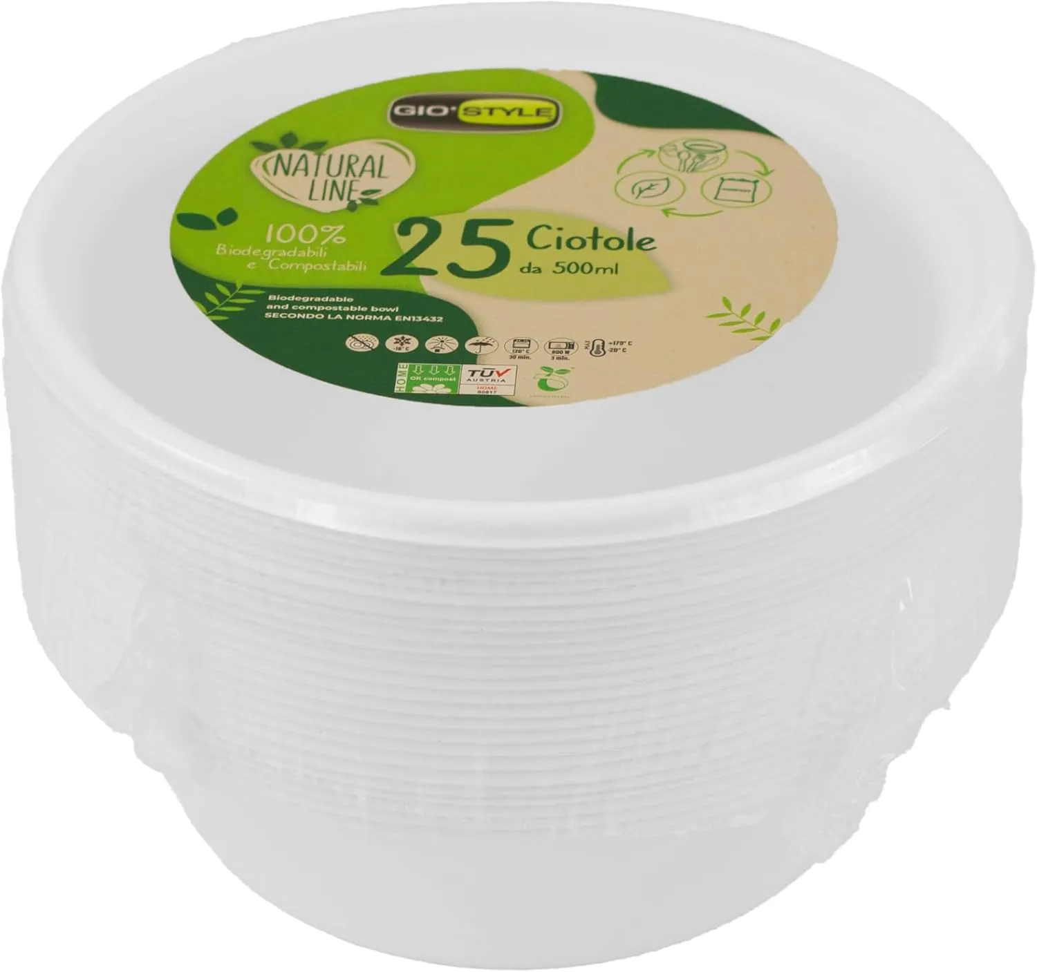 GIO'STYLE Cuencos de 400 ml, 25 unidades, pulpa de celulosa, biodegradables y compostables