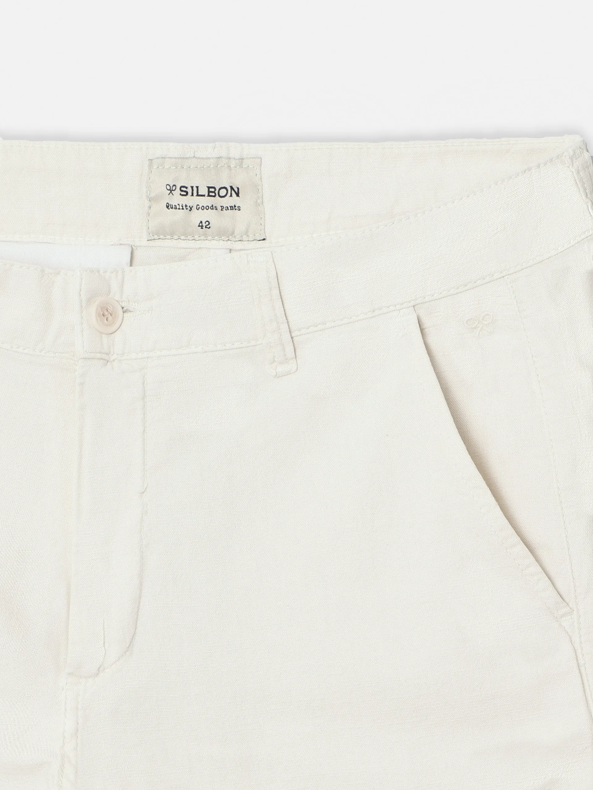 Pantalon sport cargo lino beige claro