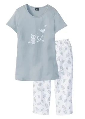 Pijama capri con mangas cortas Gris plateado-blanco