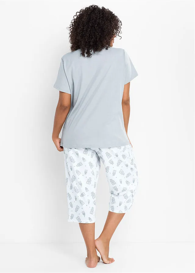 Pijama capri con mangas cortas Gris plateado-blanco