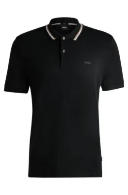 Polo slim fit de algodón con cuello a rayas