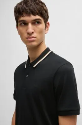 Polo slim fit de algodón con cuello a rayas